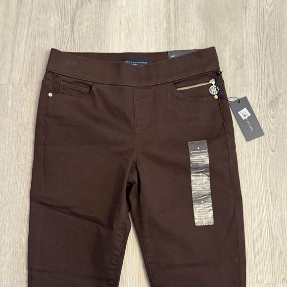 NWT Tommy Hilfiger Chocolate Brown Gramercy Sateen Skinny Ankle Pull On Jeans 4 - Picture 2 of 9